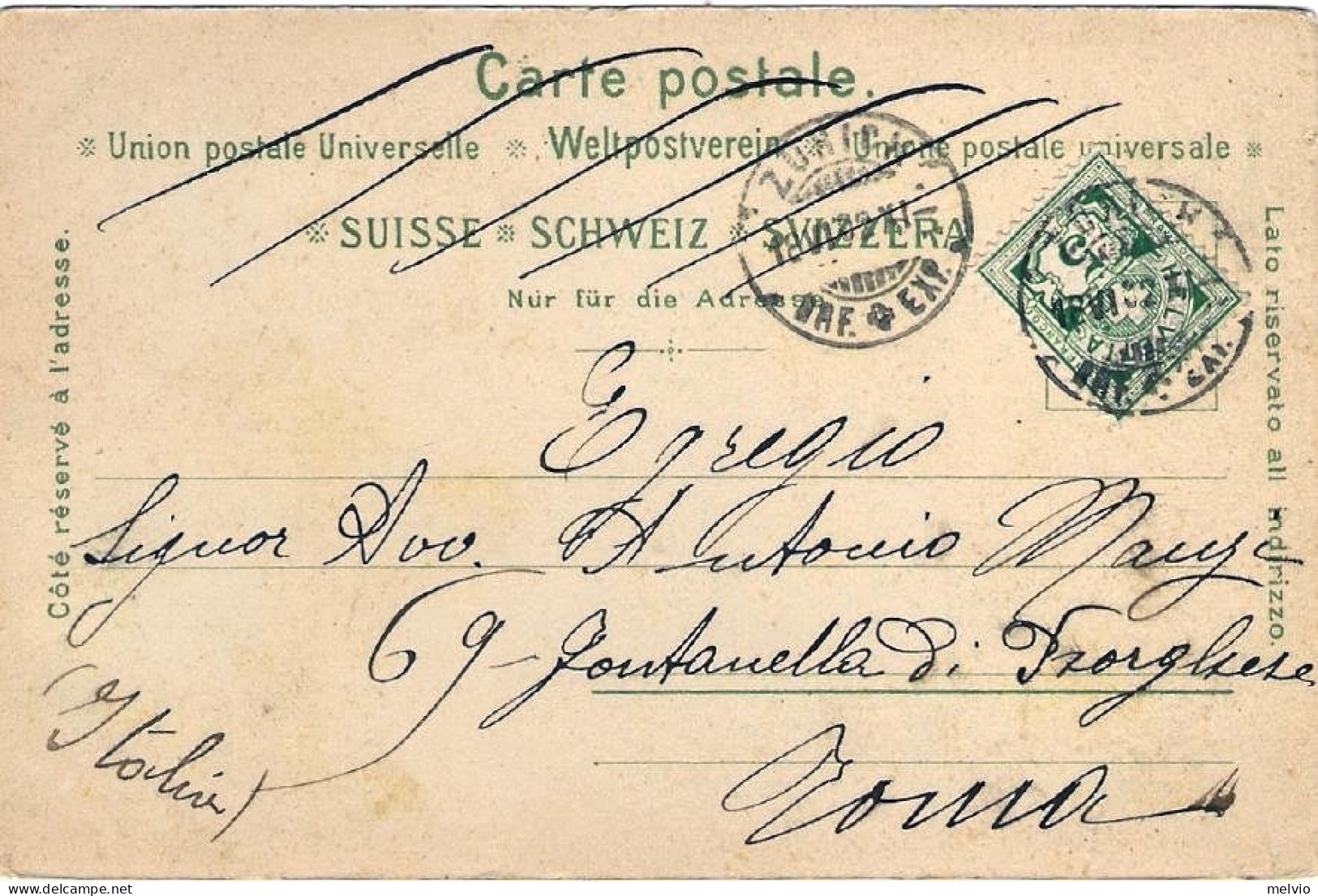 1902-Svizzera Cartolina Diretta In Italia "Hauptansicht Gruss Aus Zurich" - Andere & Zonder Classificatie