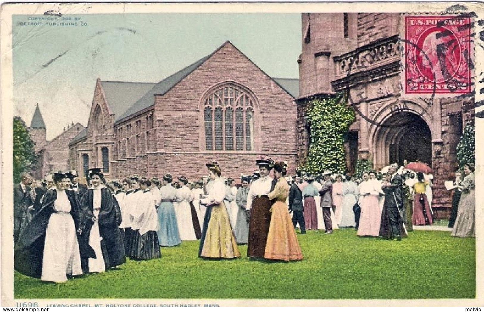 1914-U.S.A. Cartolina Diretta In Italia "Leaving Chapel,Mt.Holyoke College, Sout - Otros & Sin Clasificación