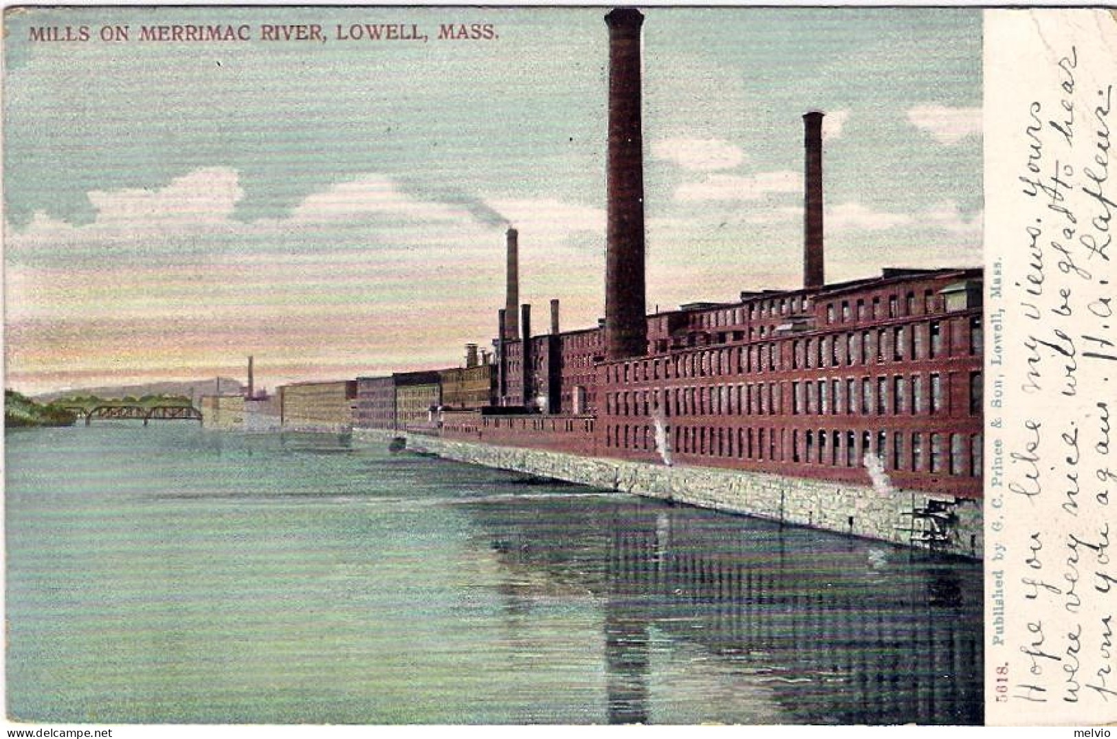 1905-U.S.A. Cartolina Diretta In Italia "mills On Merrimac River Lowell Mass." - Otros & Sin Clasificación