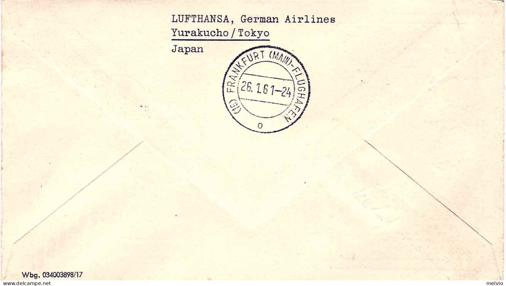 1961-Giappone Japan I^volo Lufthansa 647/640,al Verso Bollo D'arrivo A Francofor - Storia Postale