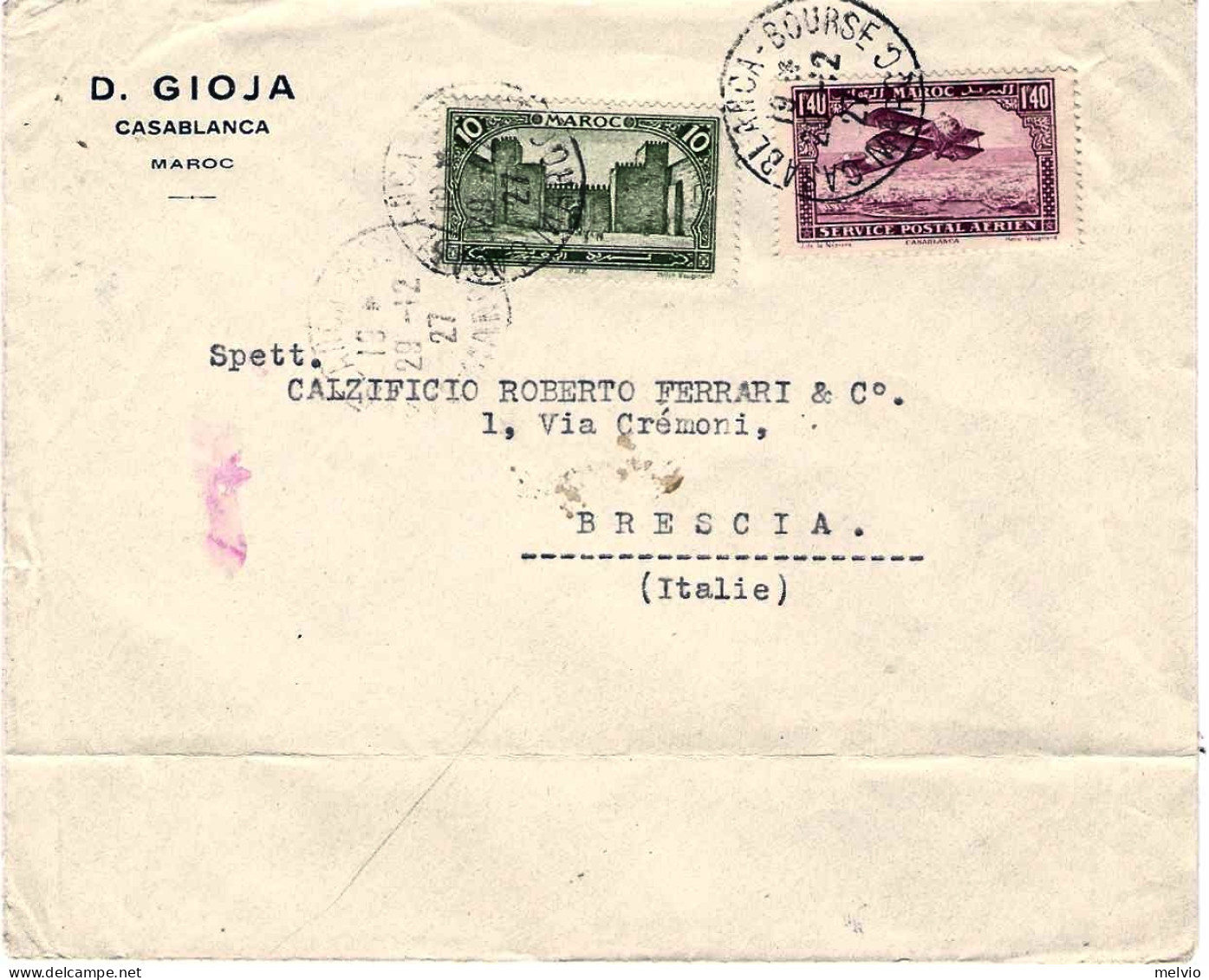 1927-Marocco Lettera Per Italia Con Affrancatura Bicolore - Brieven En Documenten