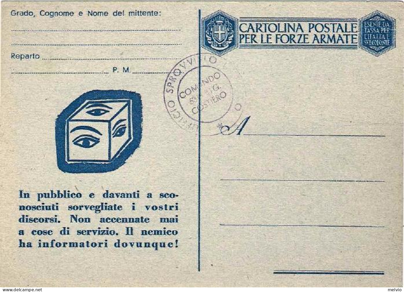 1943-"in Pubblico"cat.Filagrano Euro 15 - Entero Postal