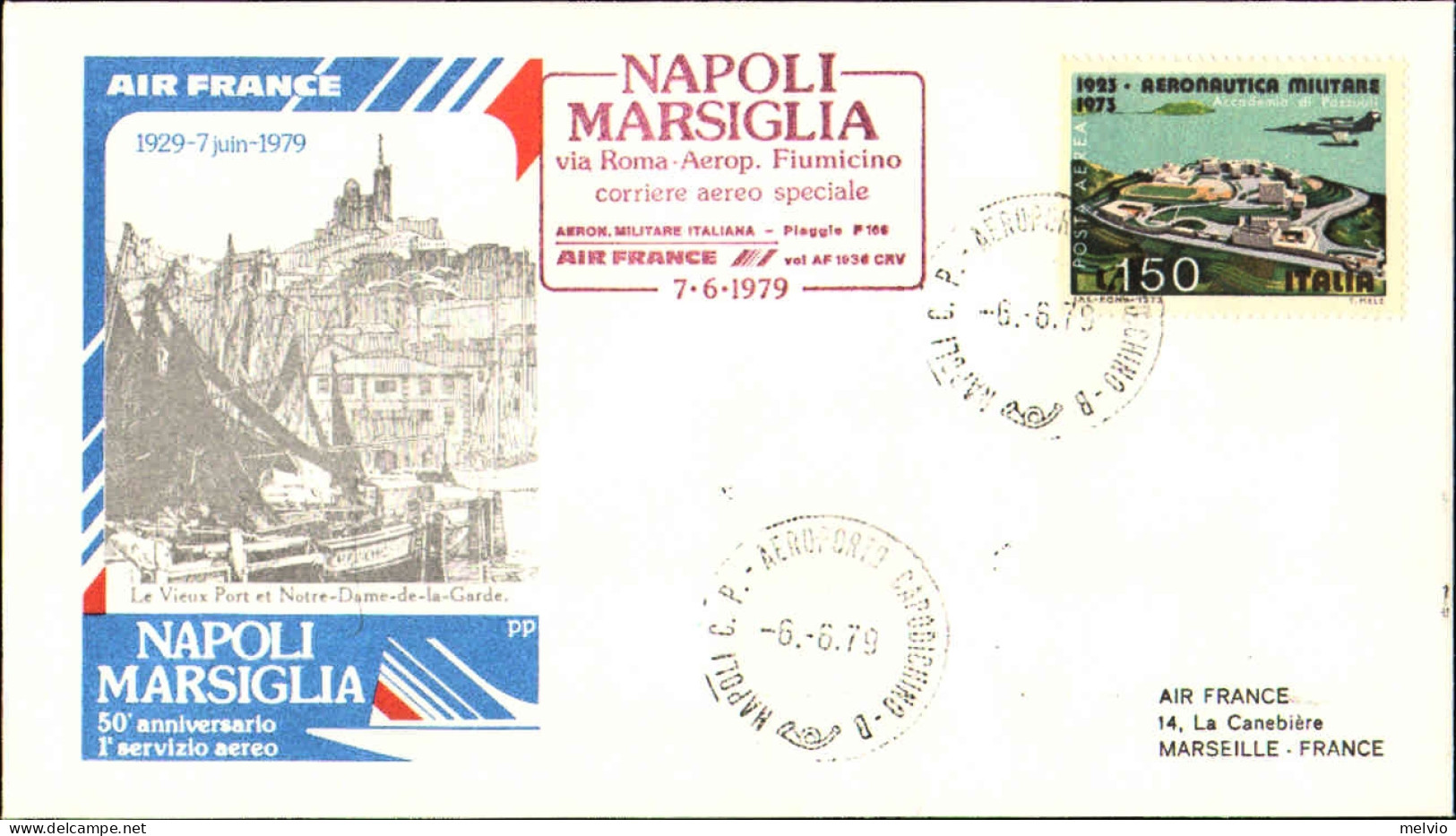 1979-Air France 50^ Anniversario Primo Servizio Aereo Napoli Marsiglia - Poste Aérienne