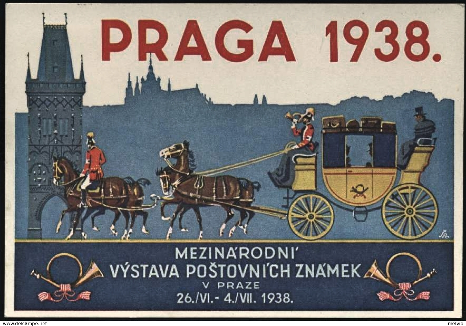 1938-Cecoslovacchia Cartolina Manifestazione Filatelica Praga1938 Affrancata 50h - Sonstige & Ohne Zuordnung