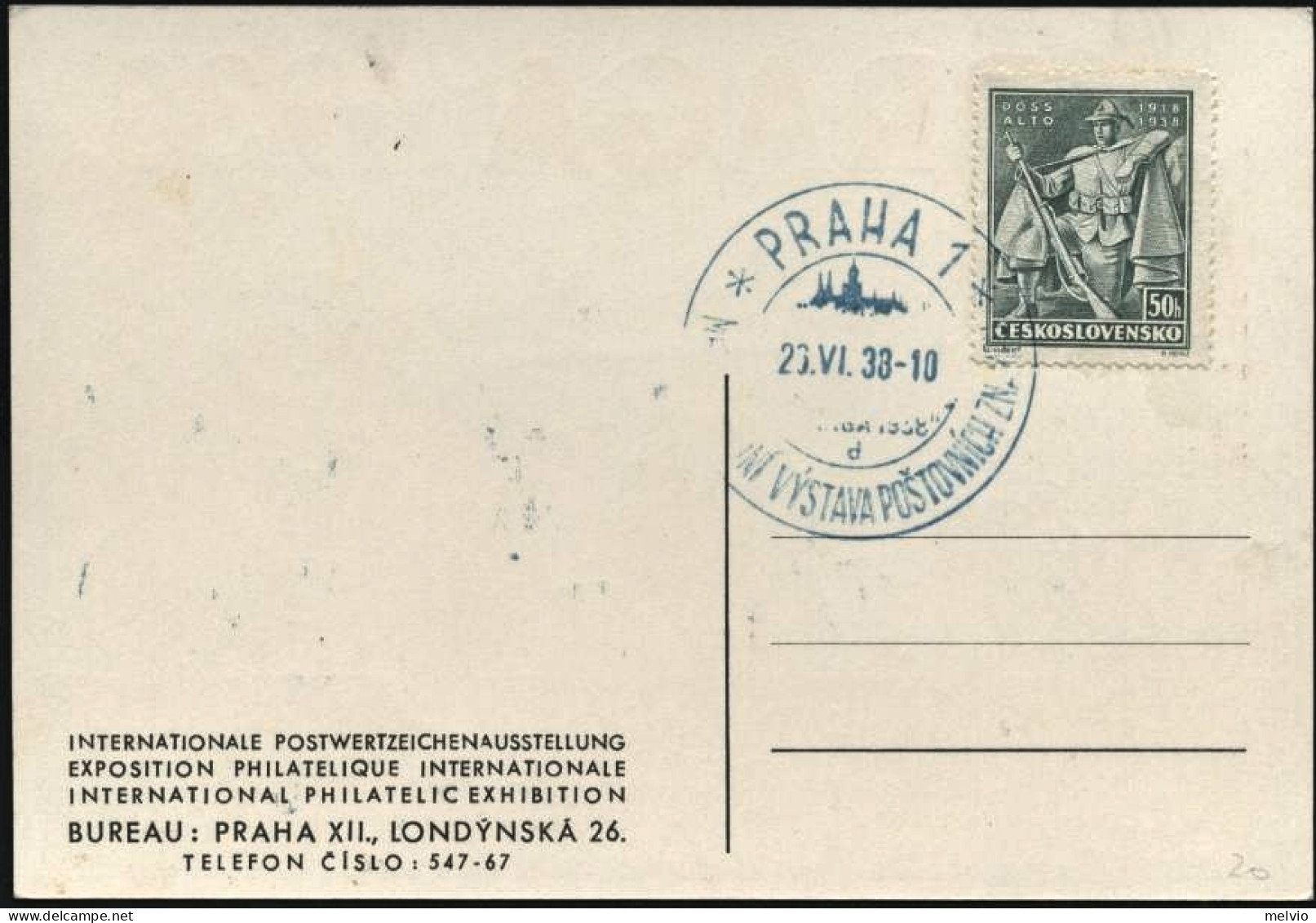 1938-Cecoslovacchia Cartolina Manifestazione Filatelica Praga1938 Affrancata 50h - Andere & Zonder Classificatie