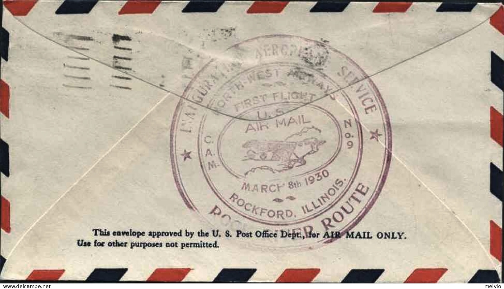 1930-U.S.A. Con Cachet Figurato I^volo Inaugurale Rockford Ill.-C.A.M.n.9 - 1c. 1918-1940 Cartas & Documentos