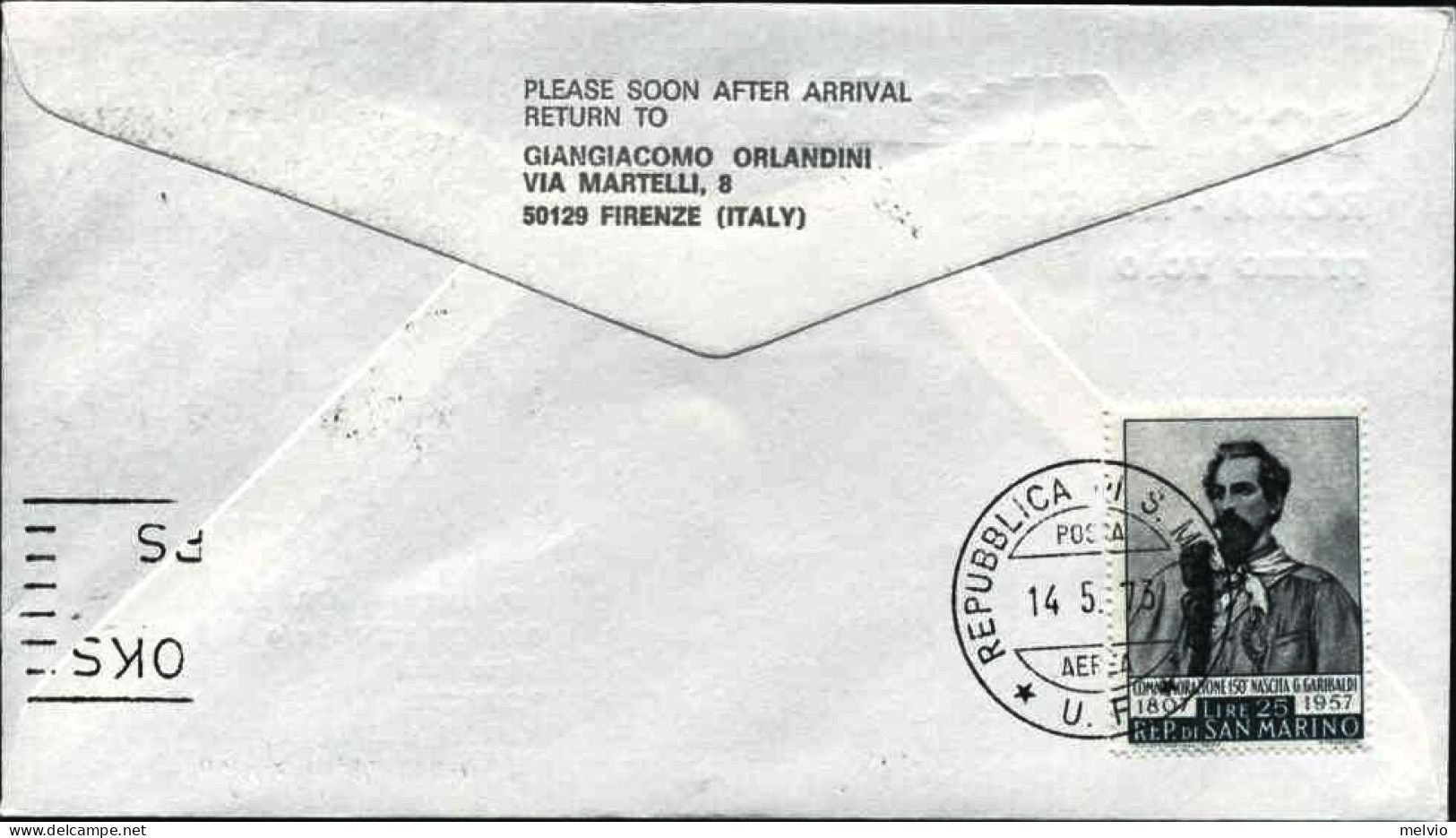 San Marino-1973 I^volo Alitalia DC10 Roma-Nairobi,al Verso Affrancatura Compleme - Poste Aérienne