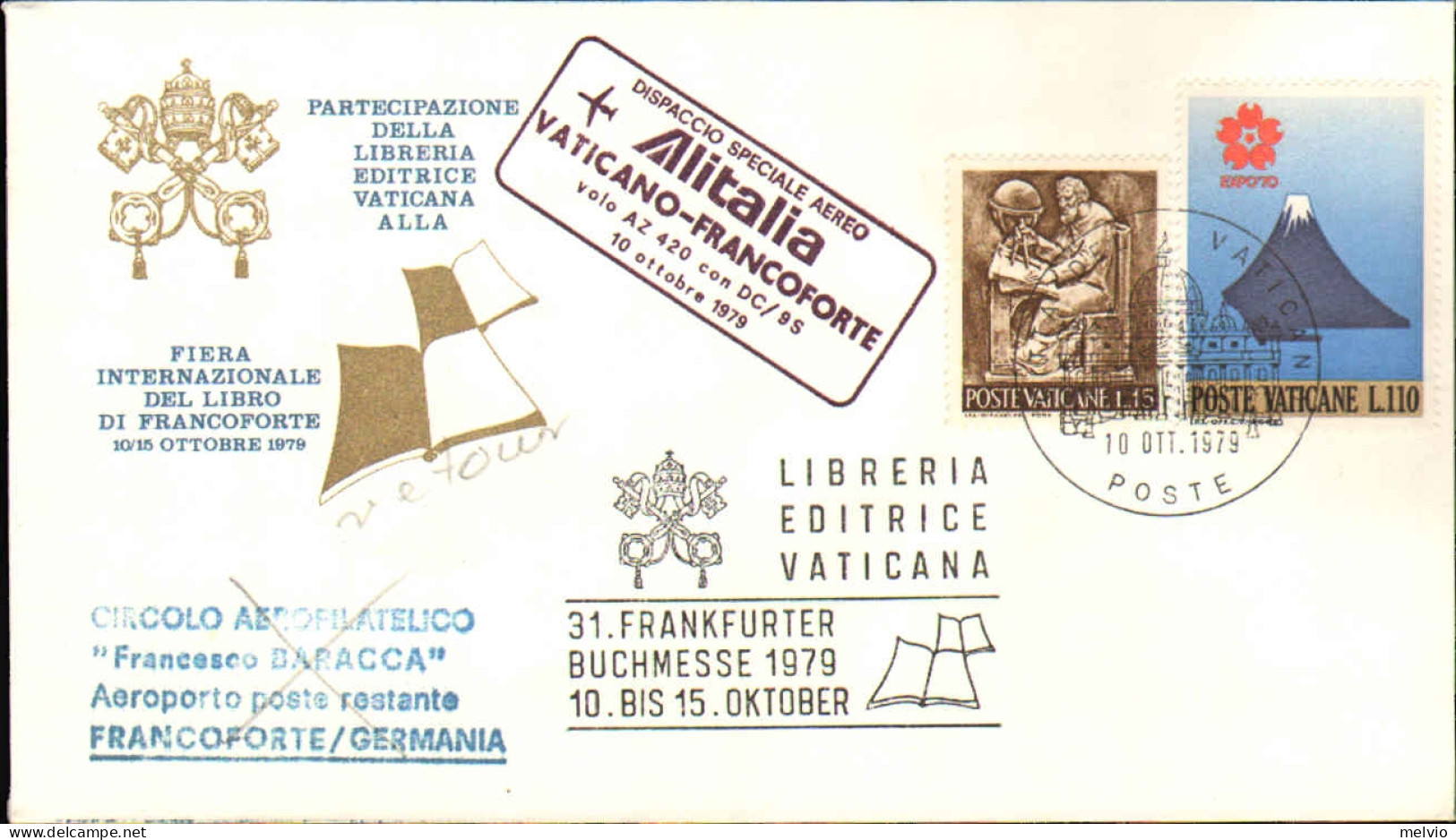 Vaticano-1979 Alitalia Corriere Aereo Speciale Vaticano-Francoforte - Posta Aerea