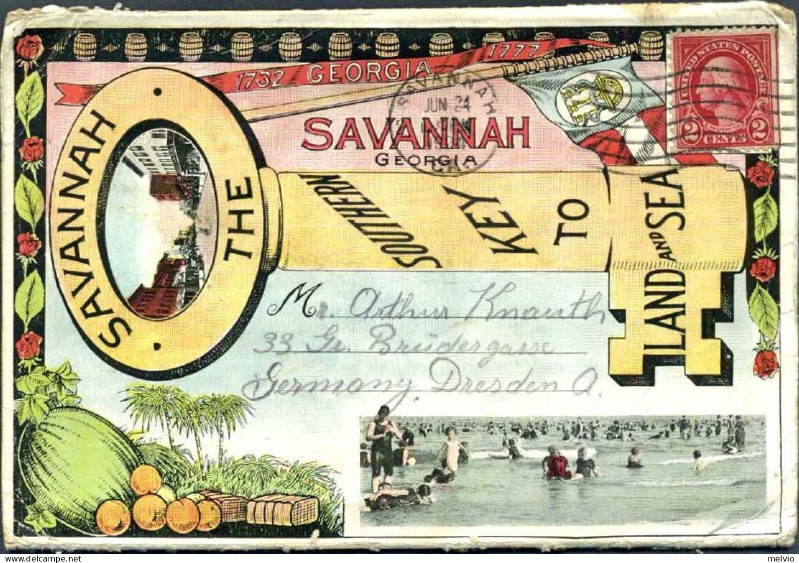 1924-U.S.A. Libretto Con 18 Vedute A Colori Di Savannah The Southern Key To Land - Storia Postale