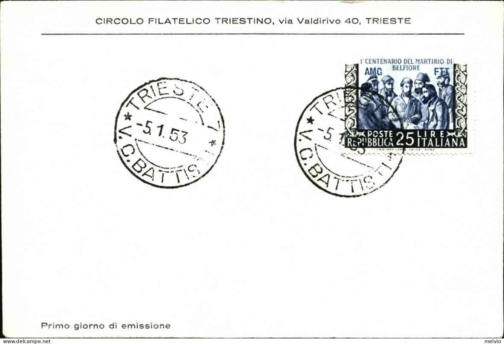 1953-Trieste A Lettera Fdc Affrancata L.25 Martiri Di Belfiore - Poststempel