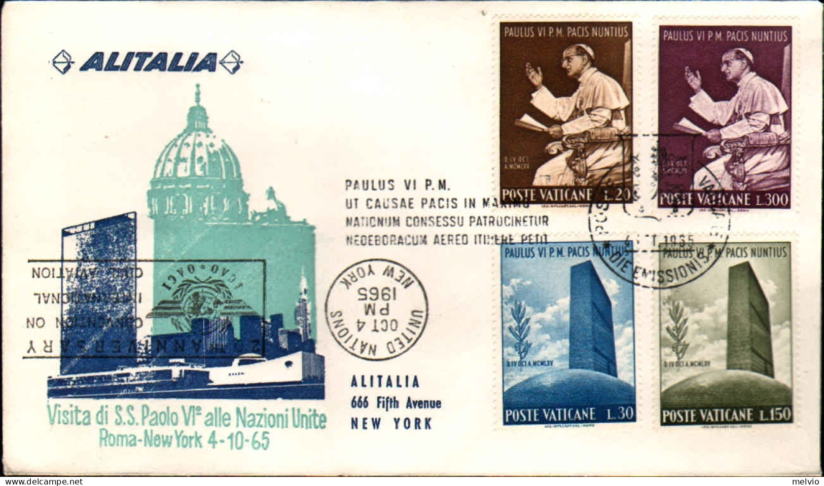 Vaticano-1965 Viaggio Papale Paolo VI Vaticano-Nazioni Unite Del 4 Ottobre - Aéreo