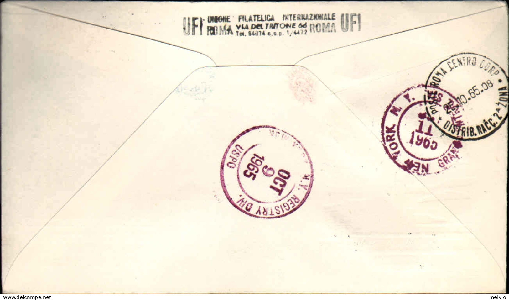 Vaticano-1965 Raccomandata Viaggio Papale Paolo VI Vaticano-Nazioni Unite Del 4  - Airmail