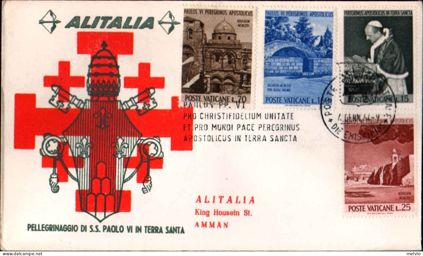 Vaticano-1964 Viaggio Papale Paolo VI Vaticano-Amman Del 4 Gennaio - Airmail