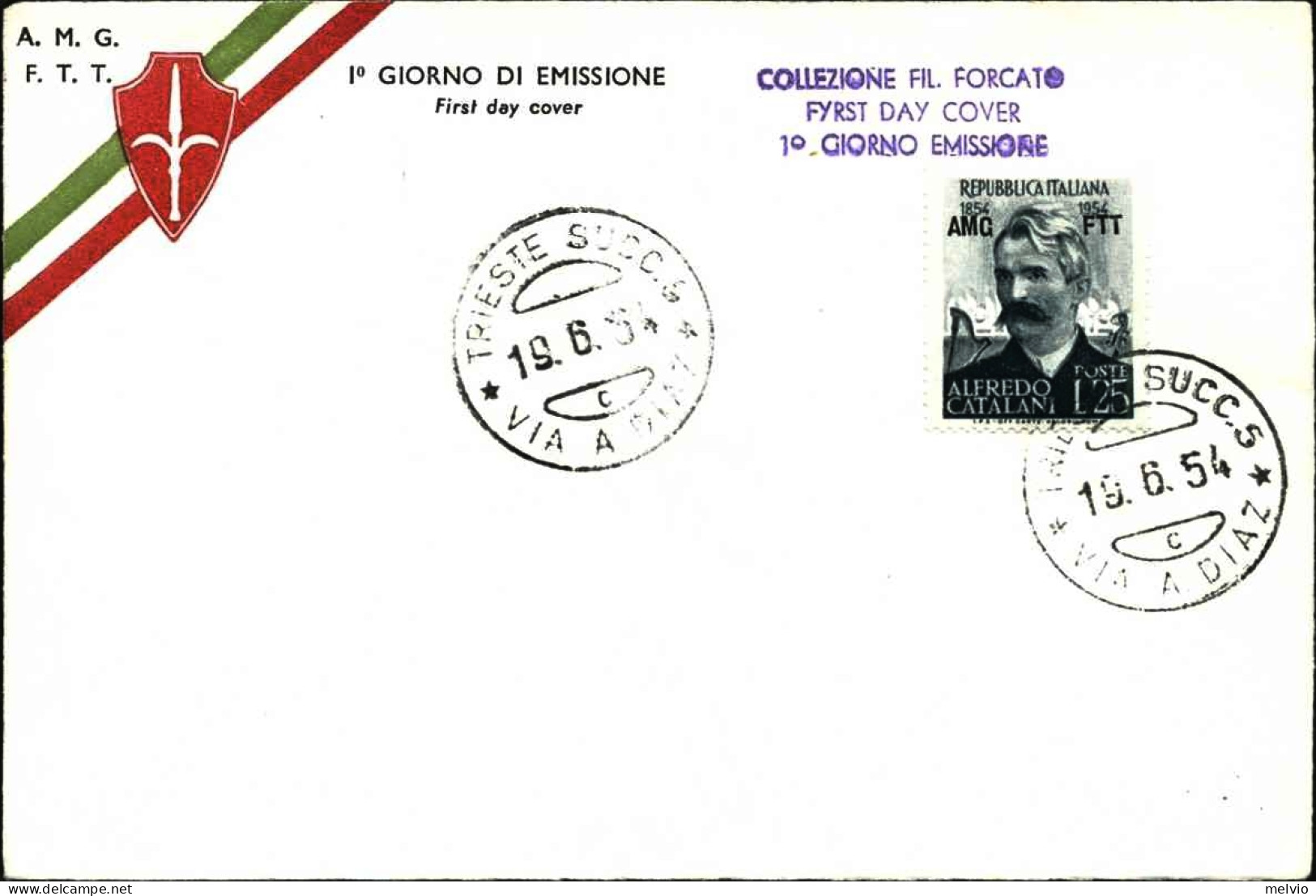 1954-Trieste A Lettera Fdc Affrancata L.25 Alfredo Catalani - Storia Postale