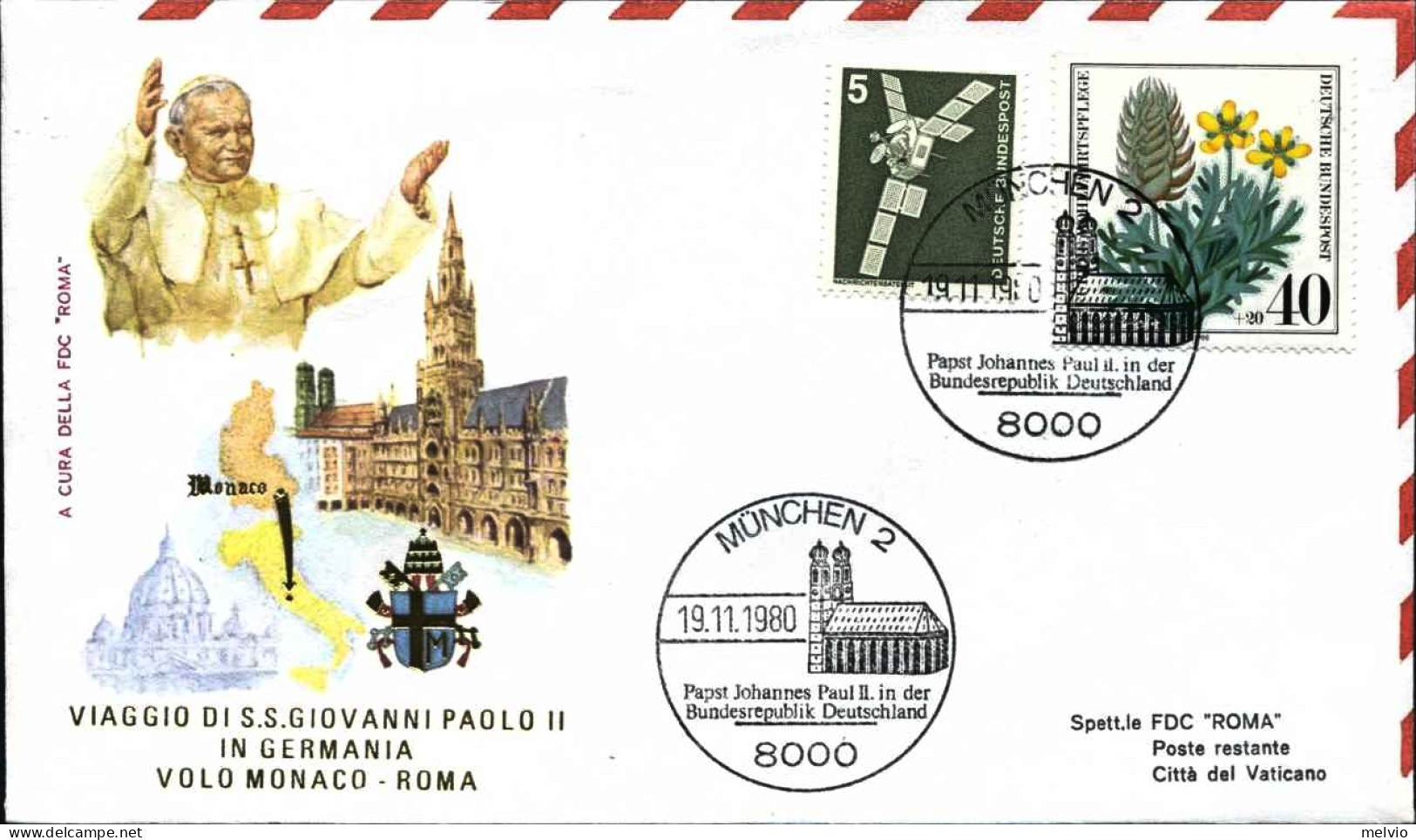 Vaticano-1980 Viaggio Di Sua Santita' Giovanni Paolo II^ In Germania Volo Monaco - Airmail