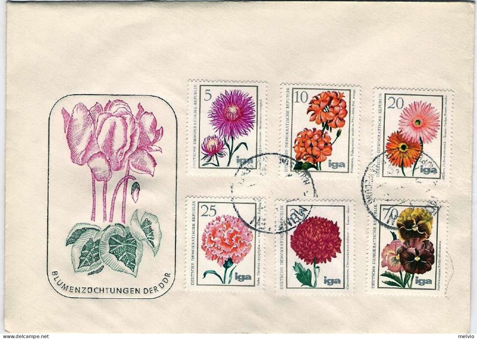 1975-Germania DDR S.6v."Fiori Coltivati"su Fdc Con Annullo Di Favore - Lettres & Documents