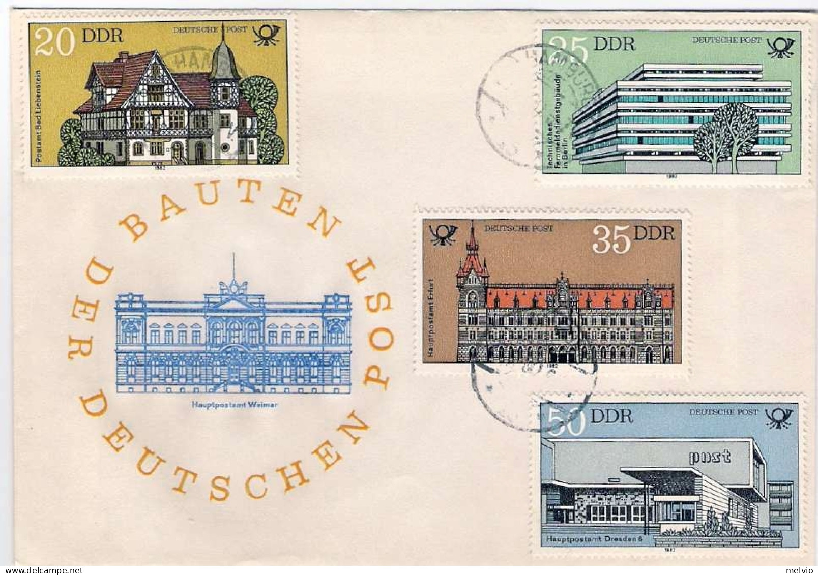 1982-Germania DDR S.4v."Edifici Postali"su Fdc Con Annullo Di Favore - Lettres & Documents