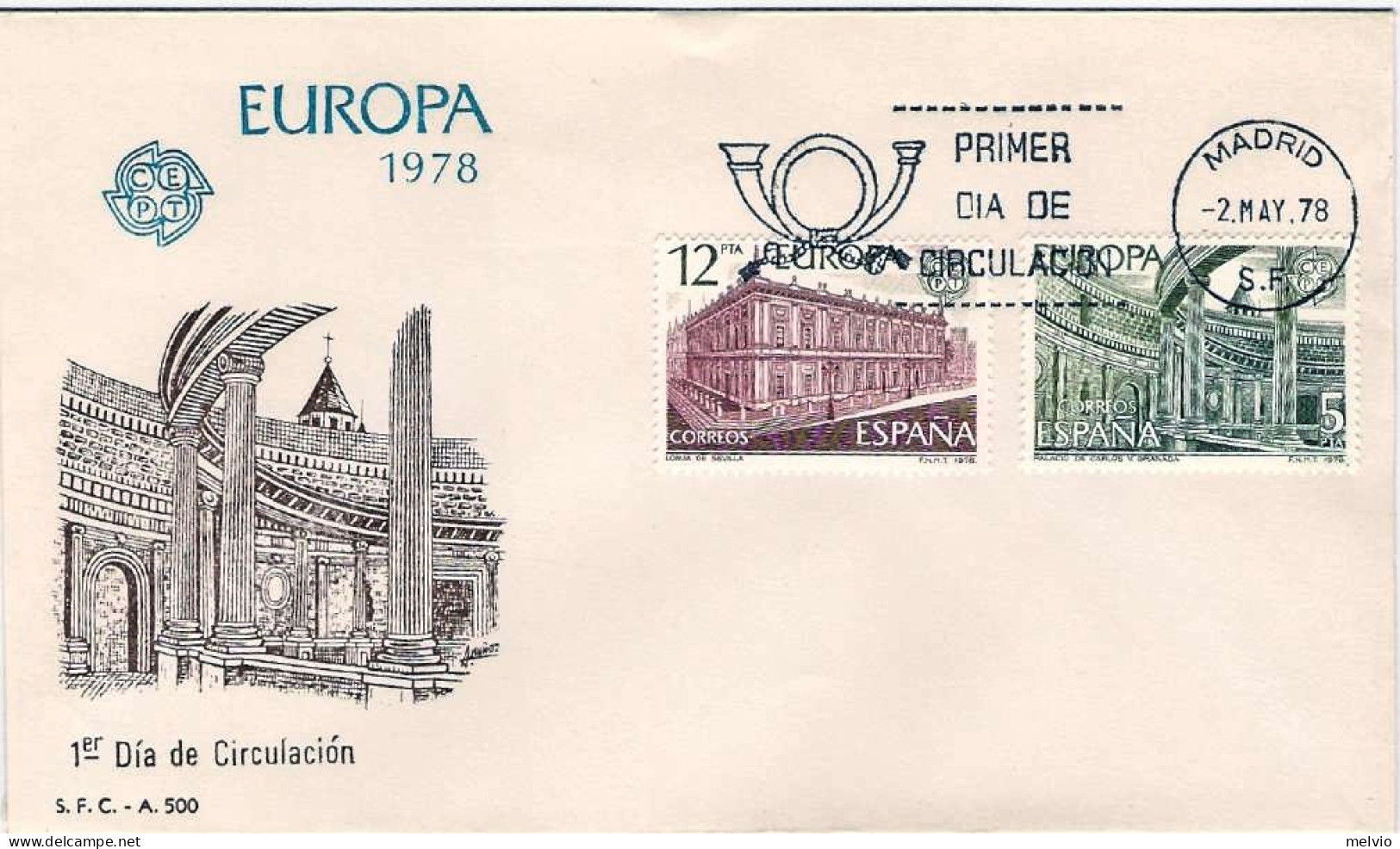 1978-Spagna S.2v."Europa-monumenti"su Fdc Illustrata - FDC