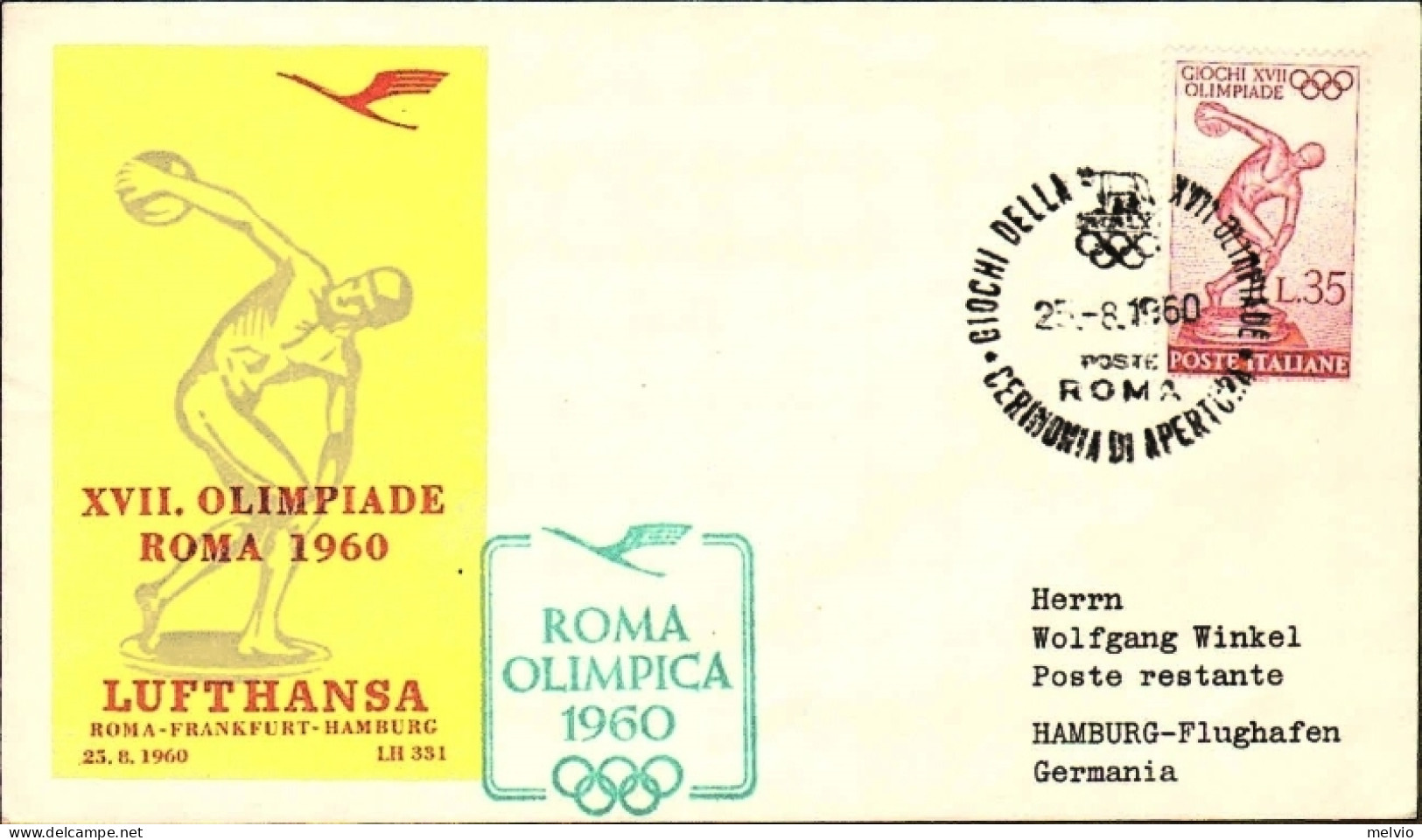 1960-17^ Olimpiade Di Roma Volo Lufthansa Roma Francoforte Amburgo - Poste Aérienne