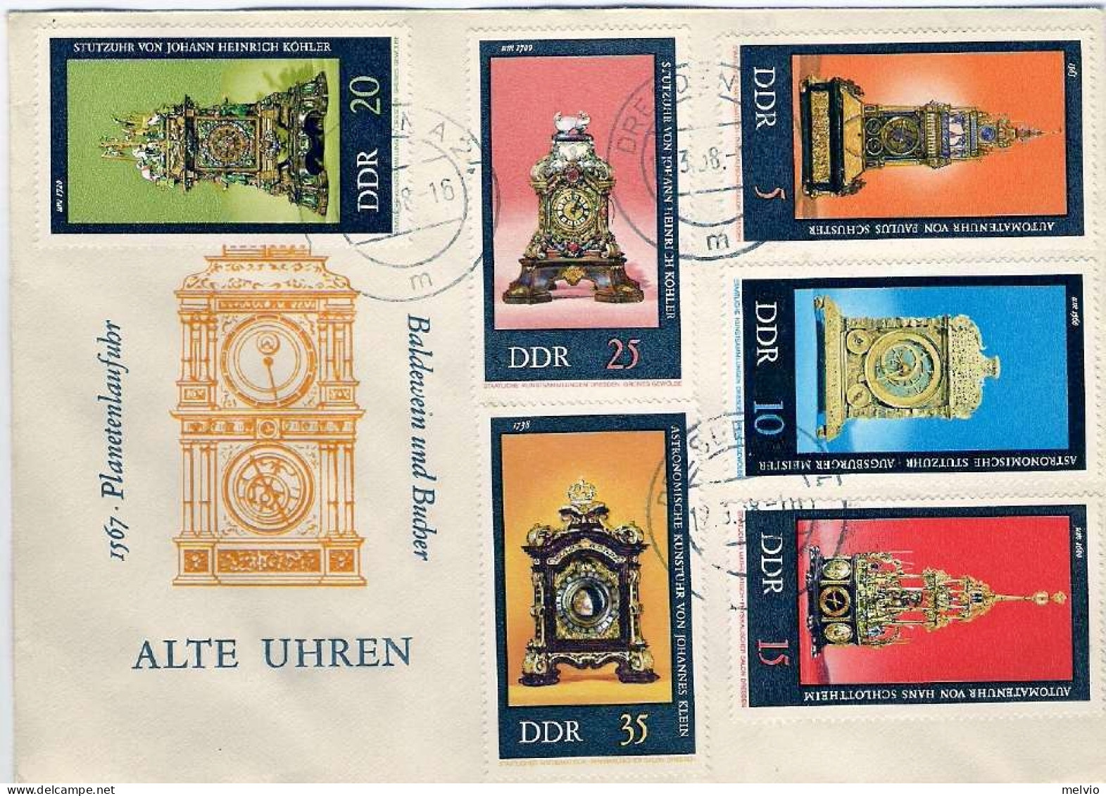 1975-Germania DDR S.6v."Orologi Antichi"su Fdc Con Annullo Di Favore - Cartas & Documentos