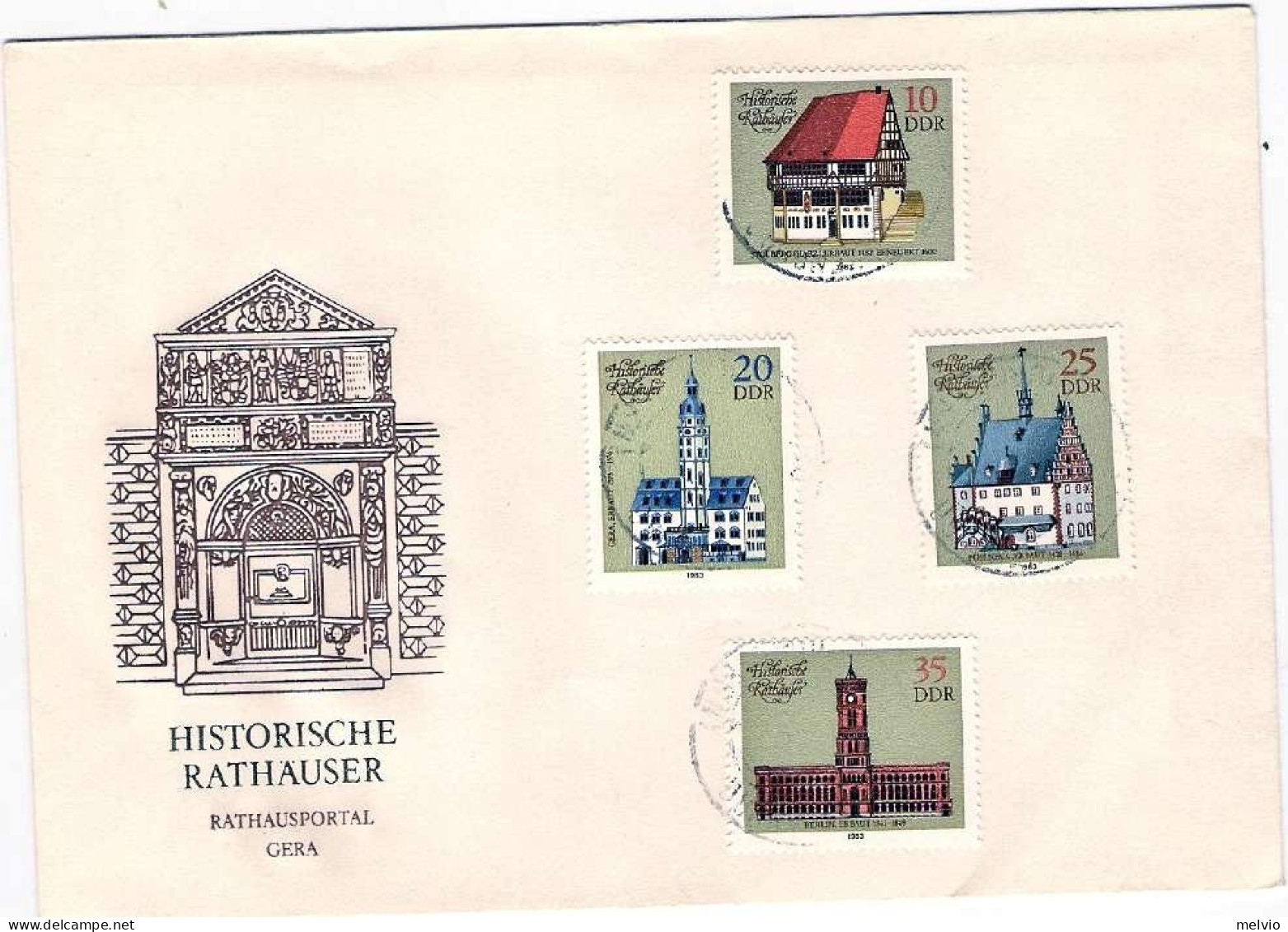 1983-Germania DDR S.4v."Municipi Storici"su Fdc Illustrata, Annullo Di Favore - Cartas & Documentos