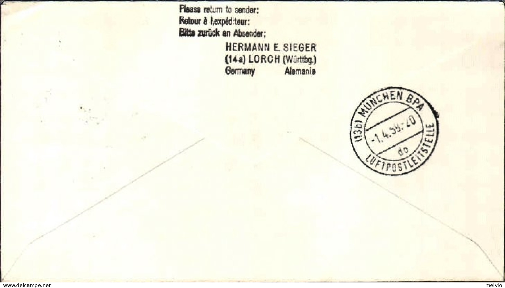 1959-Lufthansa I^volo LH 347 Milano-Monaco Del 1 Aprile - Airmail