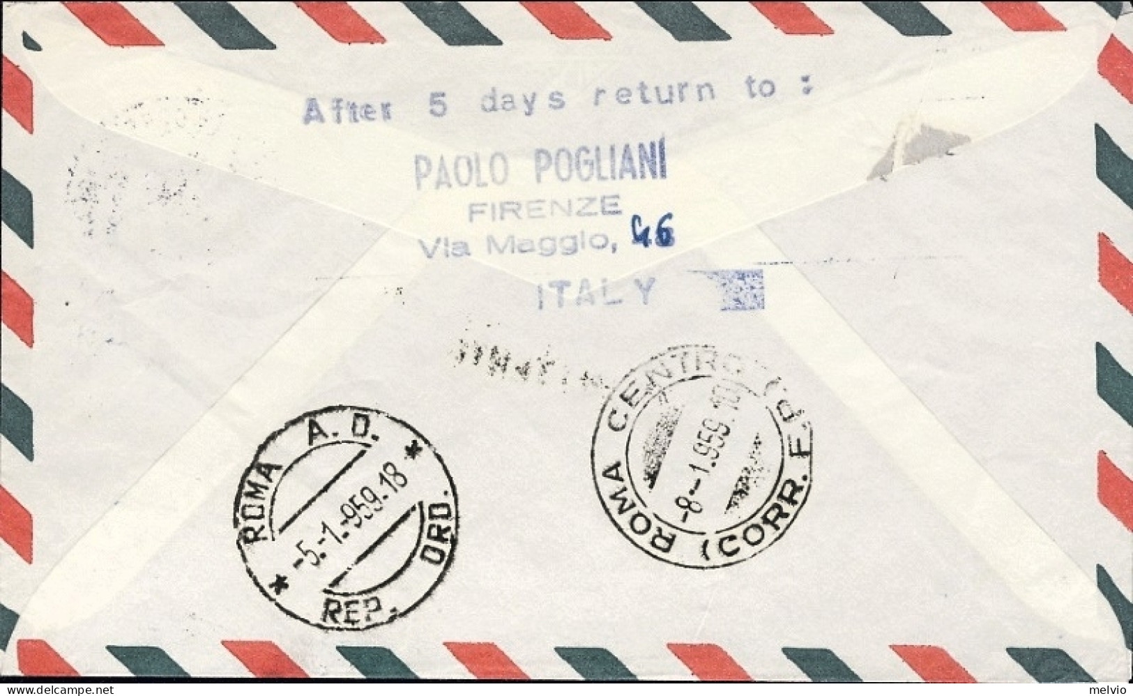 1959-Germania Dusseldorf-Roma Del 5 Gennaio Bollo Verde Mit Flug LH630 Del 5 Gen - Storia Postale