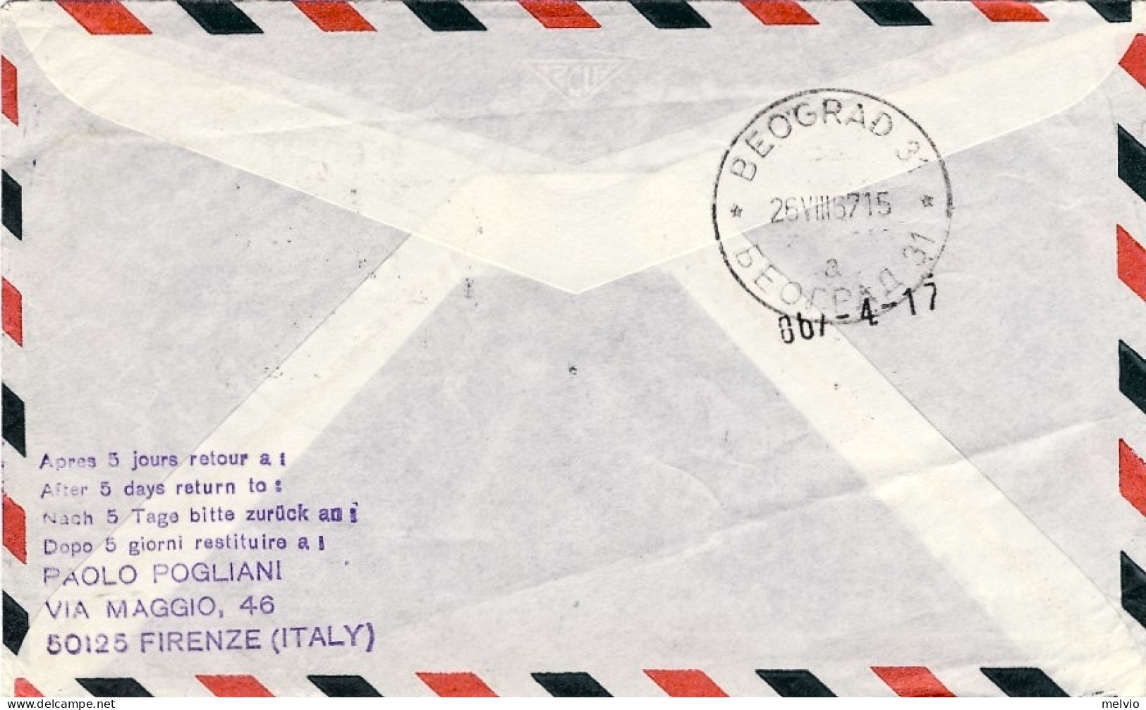 San Marino-1967 I^volo Lufthansa LH 194 Monaco-Belgrado - Posta Aerea