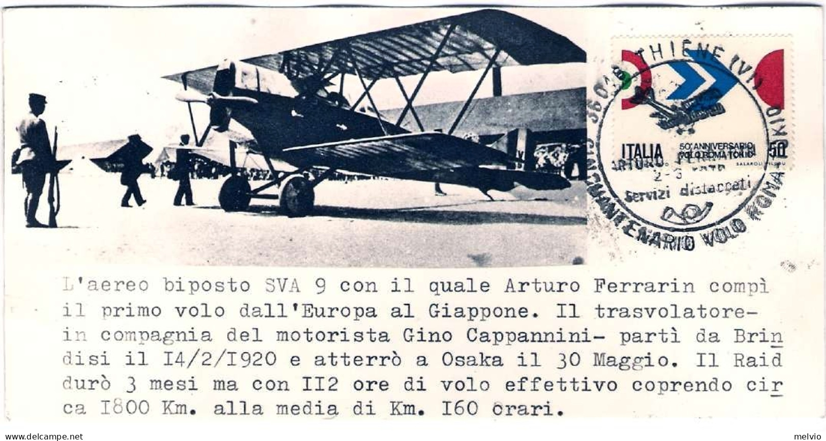 1970-cartoncino Commemorativo Cinquantenario Volo Roma Tokyo - Poste Aérienne