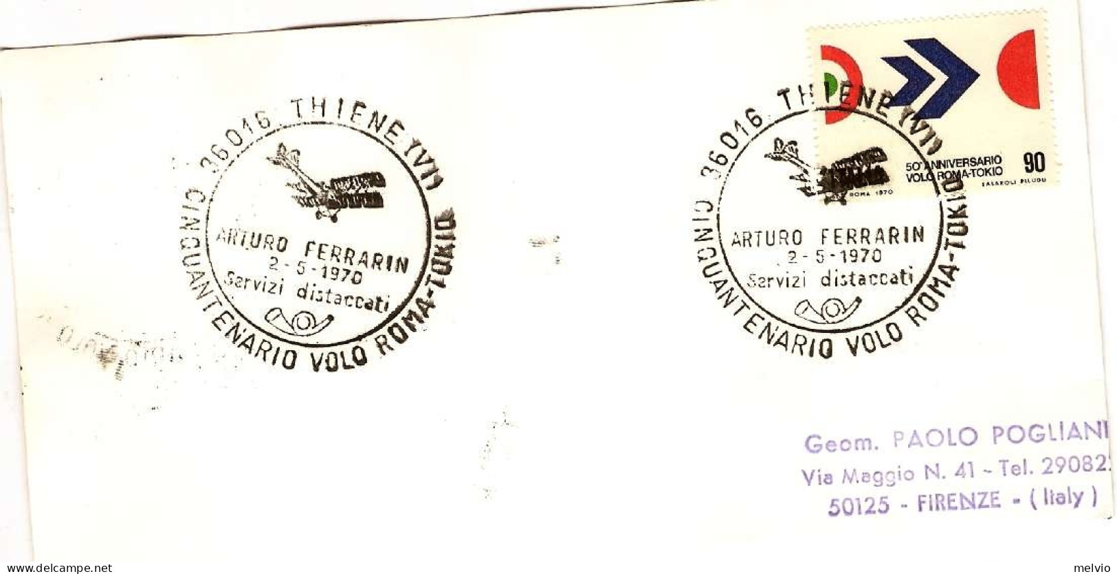 1970-cartoncino Commemorativo Cinquantenario Volo Roma Tokyo - Posta Aerea