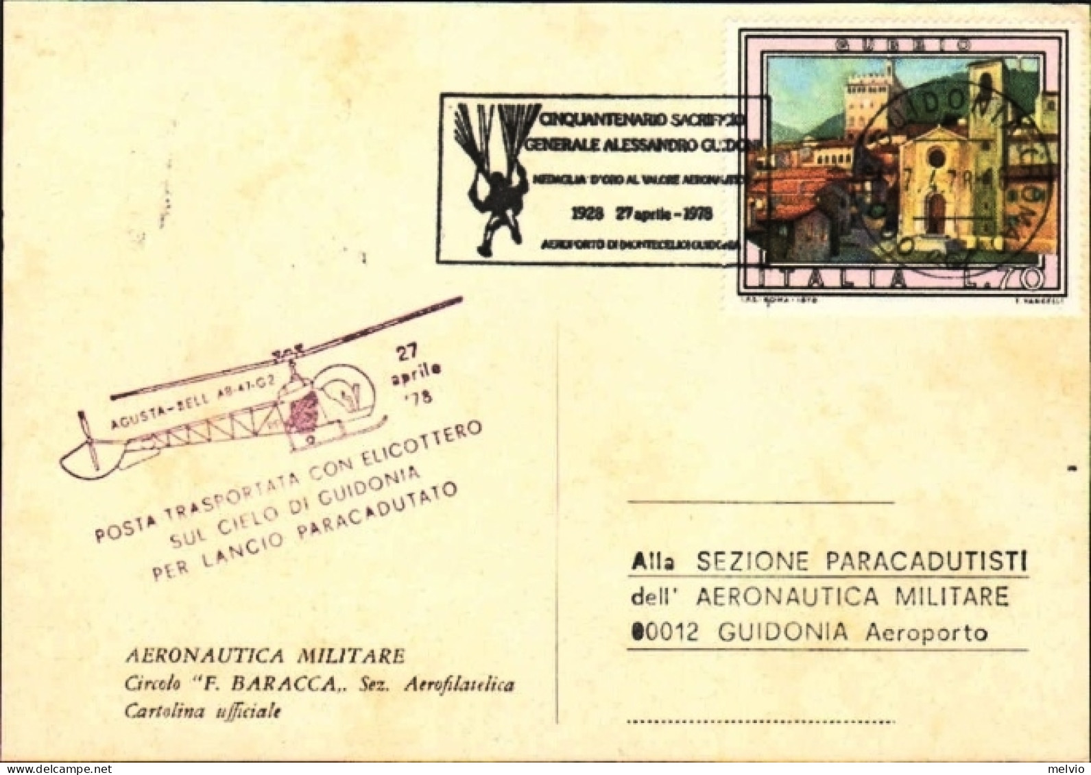 1978-cartolina Medaglia D'oro Al Gen.Alessandro Guidoni, Posta Trasportata Con E - Poste Aérienne