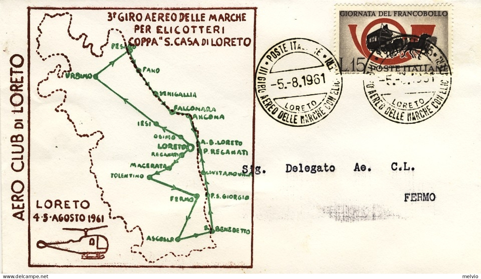 1961-tratta Loreto-Fermo 3 Giro Aereo Delle Marche Per Elicotteri Coppa "Santa C - Luftpost