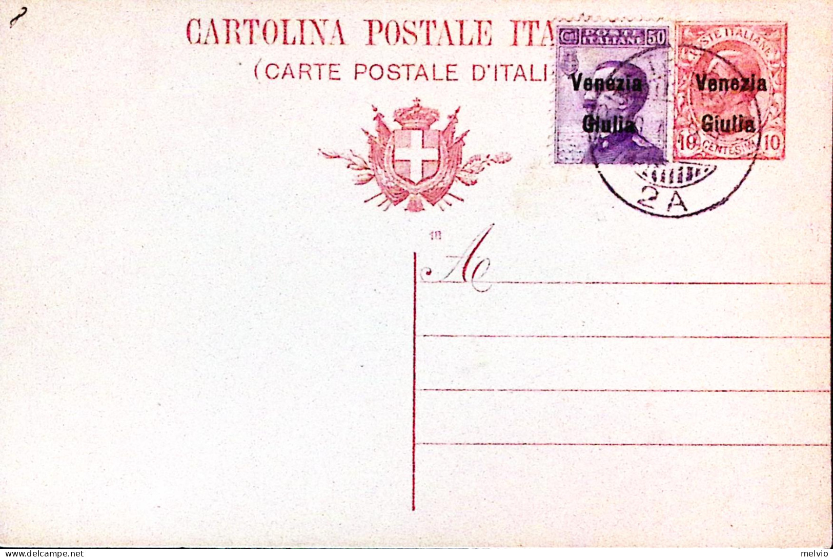 1918-Venezia Giulia Cartolina Postale C.10 Con Fr.llo Aggiunto Venezia Giulia C. - Venezia Julia
