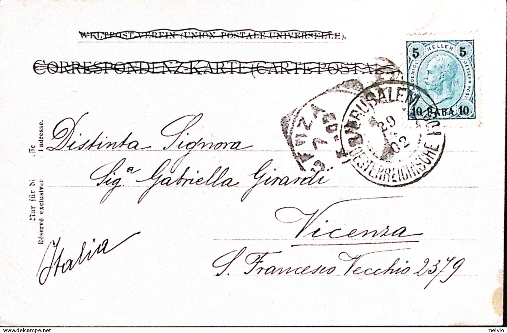 1902-AUSTRIA Uffici Postale Levante Jerusalem/Oesterreich Post (29.4) Su Cartoli - Altri & Non Classificati