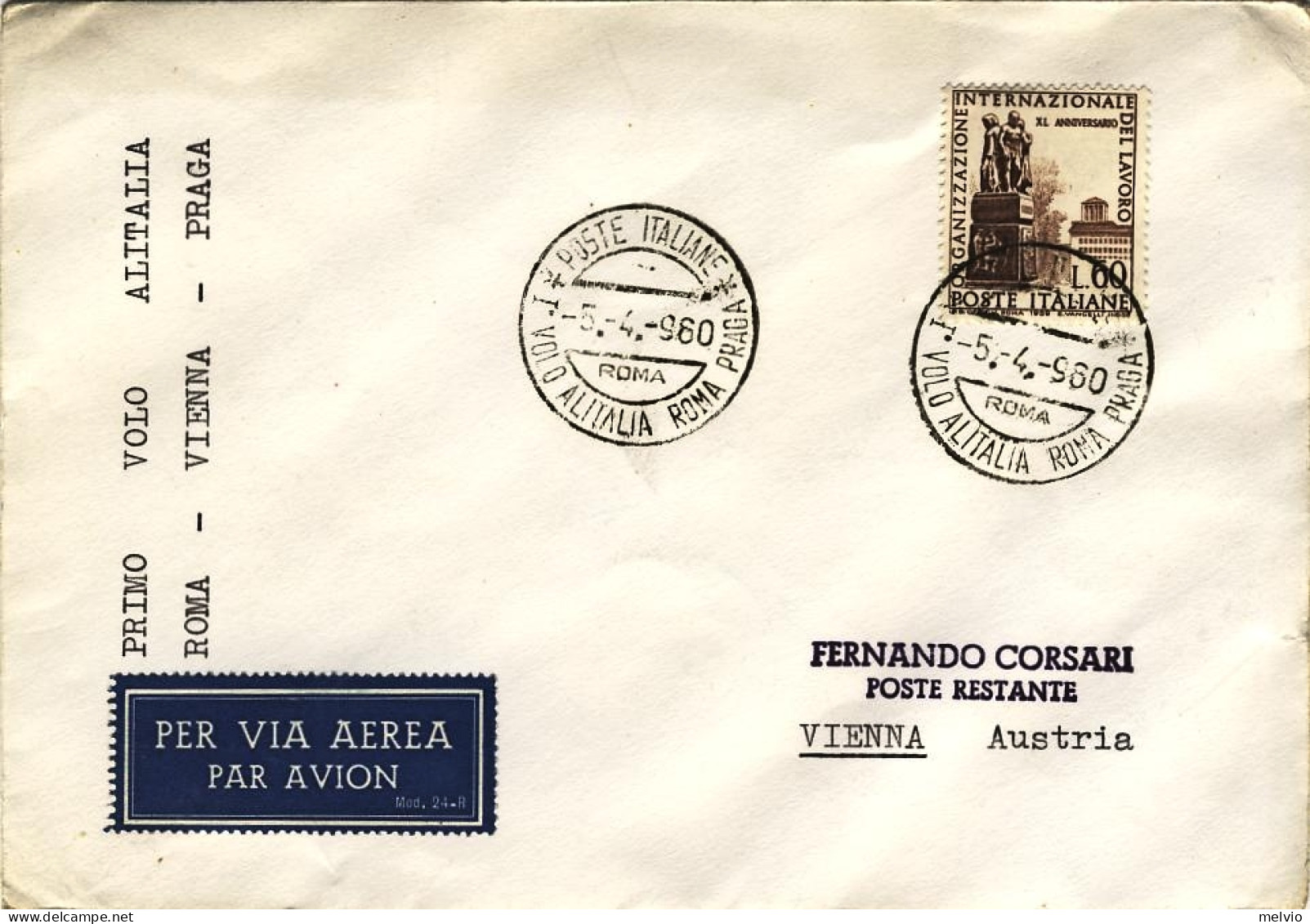 1960-I^volo Alitalia Roma-Vienna Del 5 Aprile, 50 Pezzi Volati - Airmail