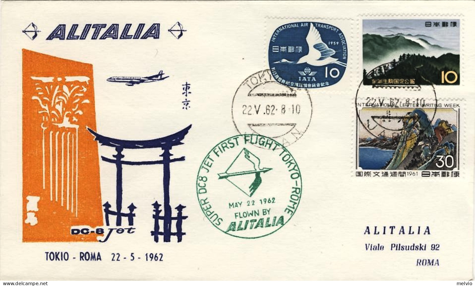 1962-Giappone Japan Alitalia Con Bollo I^volo Alitalia Tokyo-Roma Del 22 Maggio - Sonstige & Ohne Zuordnung