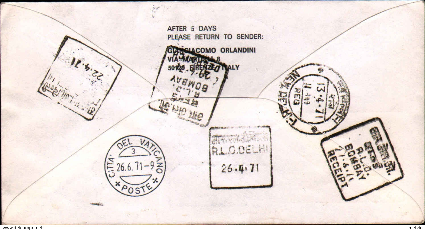 Vaticano-1971 Stampe Raccomandata Per Via Aerea Alitalia I^volo Roma-New Delhi,a - Poste Aérienne