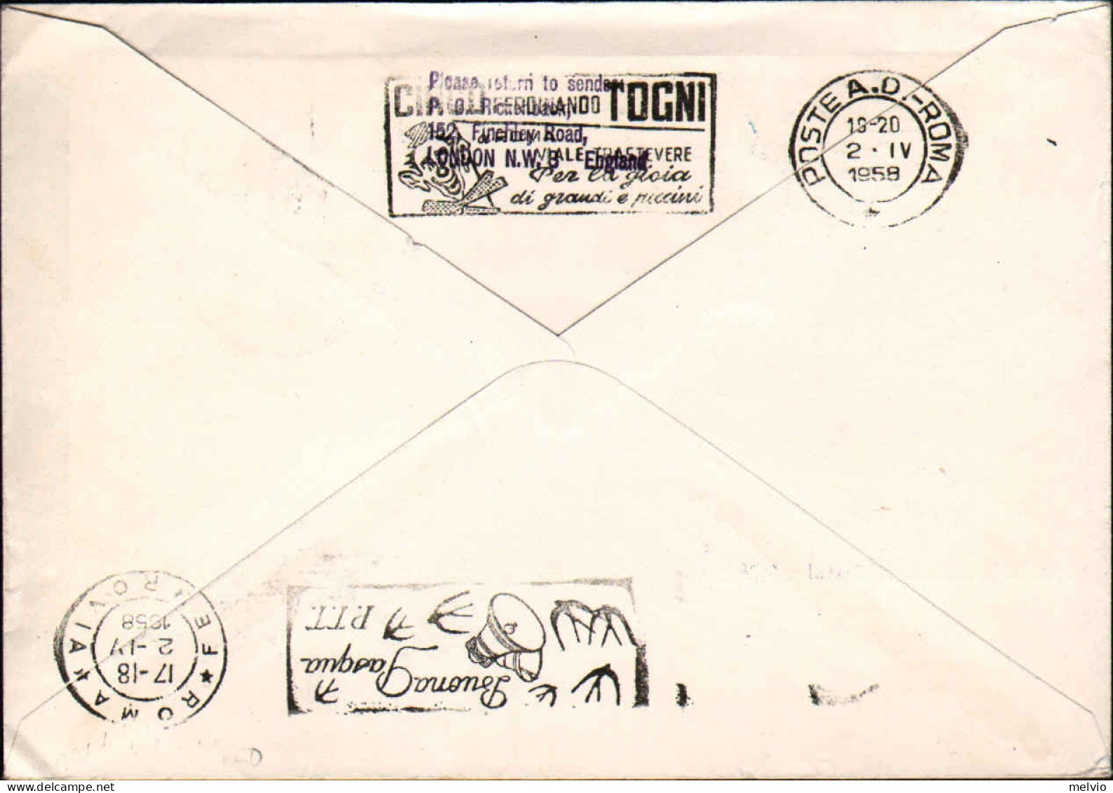 1958-Germania Lufthansa Amburgo Roma Del 2 Aprile - Cartas & Documentos