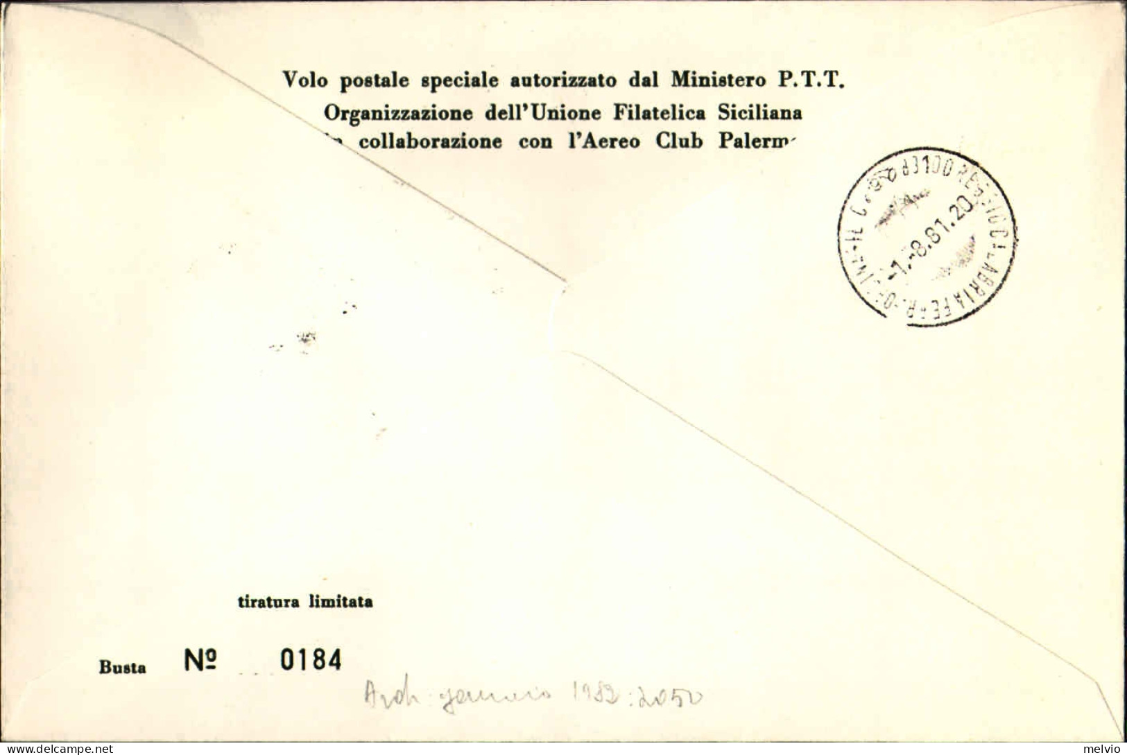 1981-33 Giro Aereo Internazionale Di Sicilia Con Firma Del Pilota - Correo Aéreo