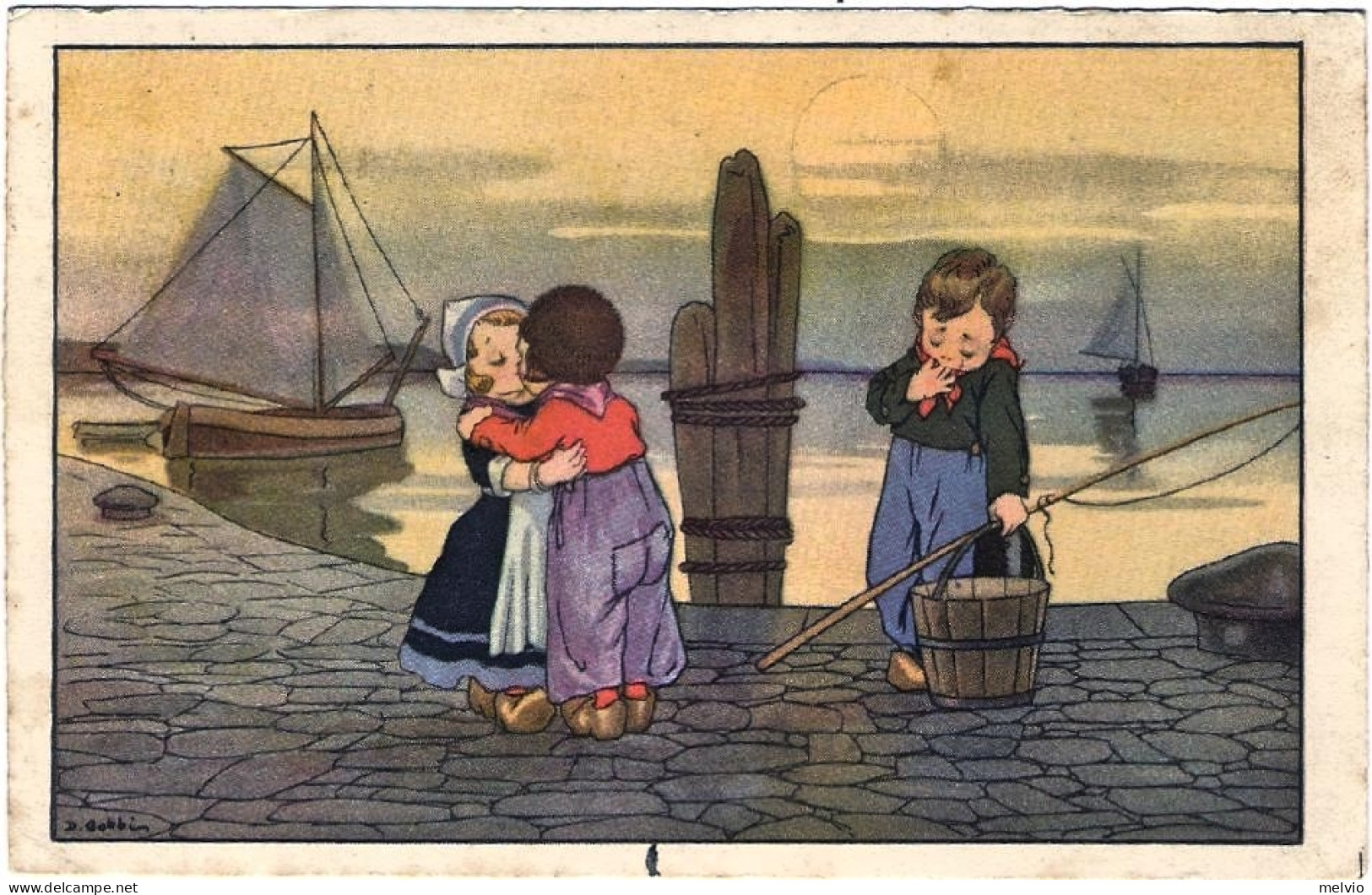 1938-Olanda Cartolina "fidanzatini E Bimbo Pescatore"viaggiata - Altri & Non Classificati