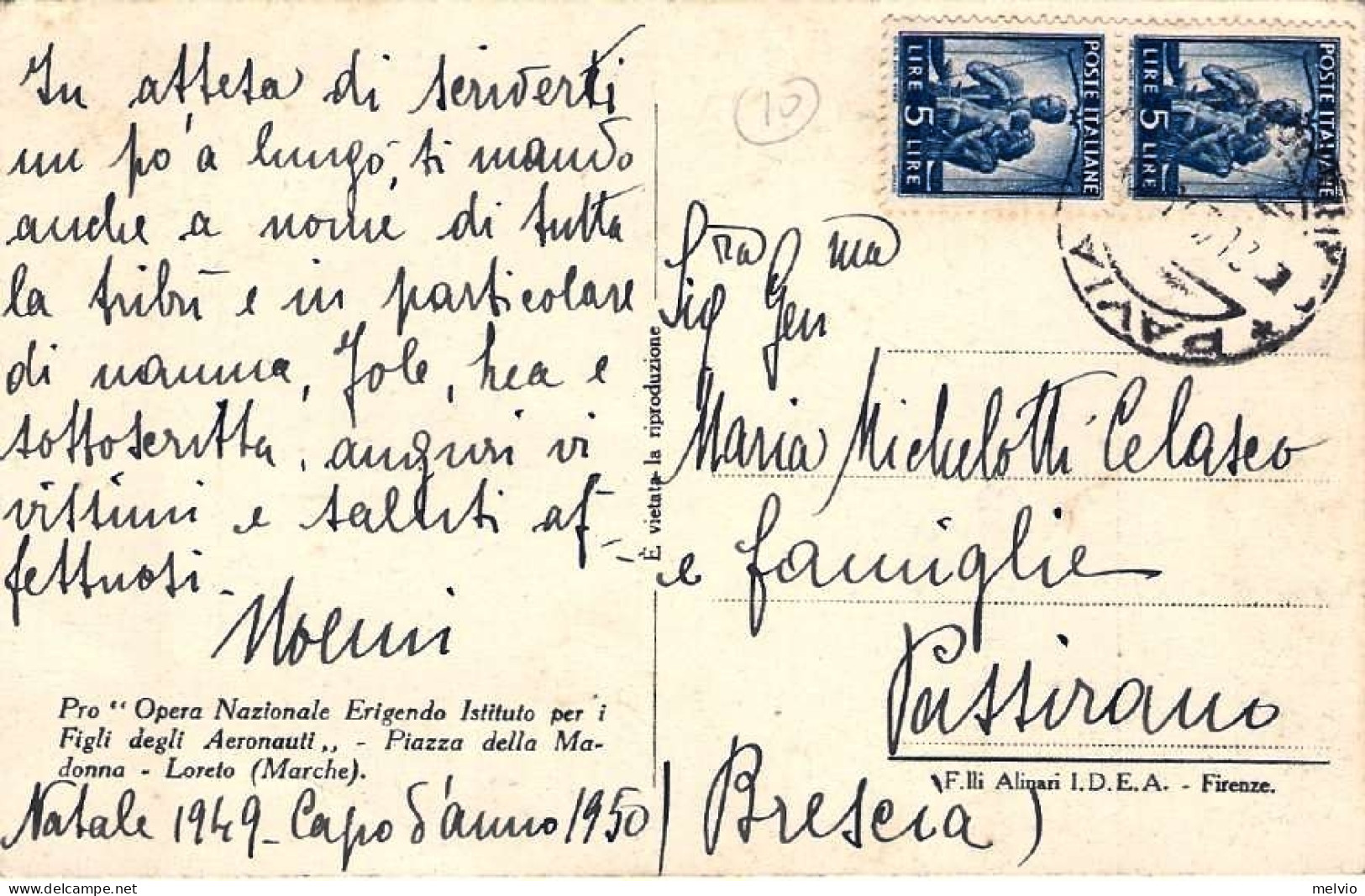 1950-cartolina Patriottica "la Vittoria Del Piave-frammento"affrancata Coppia L. - Patriotiques