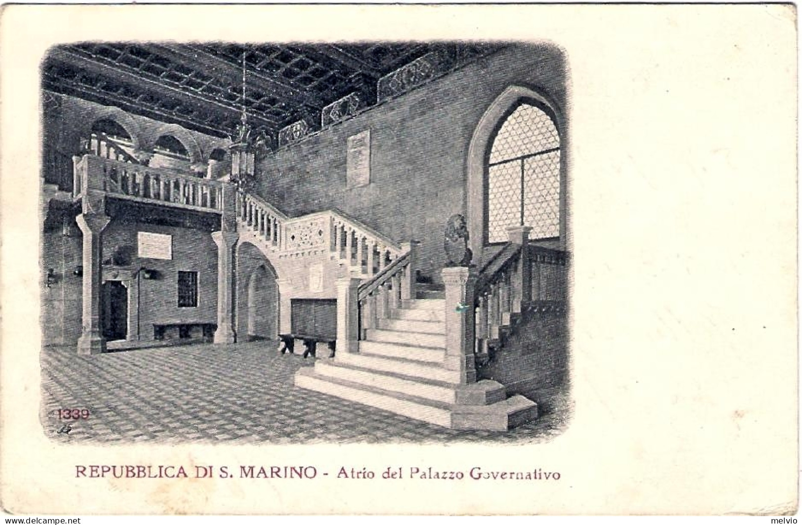 1908-San Marino Cartolina "Atrio Del Palazzo Governativo"affrancata 5c.Veduta - Cartas & Documentos