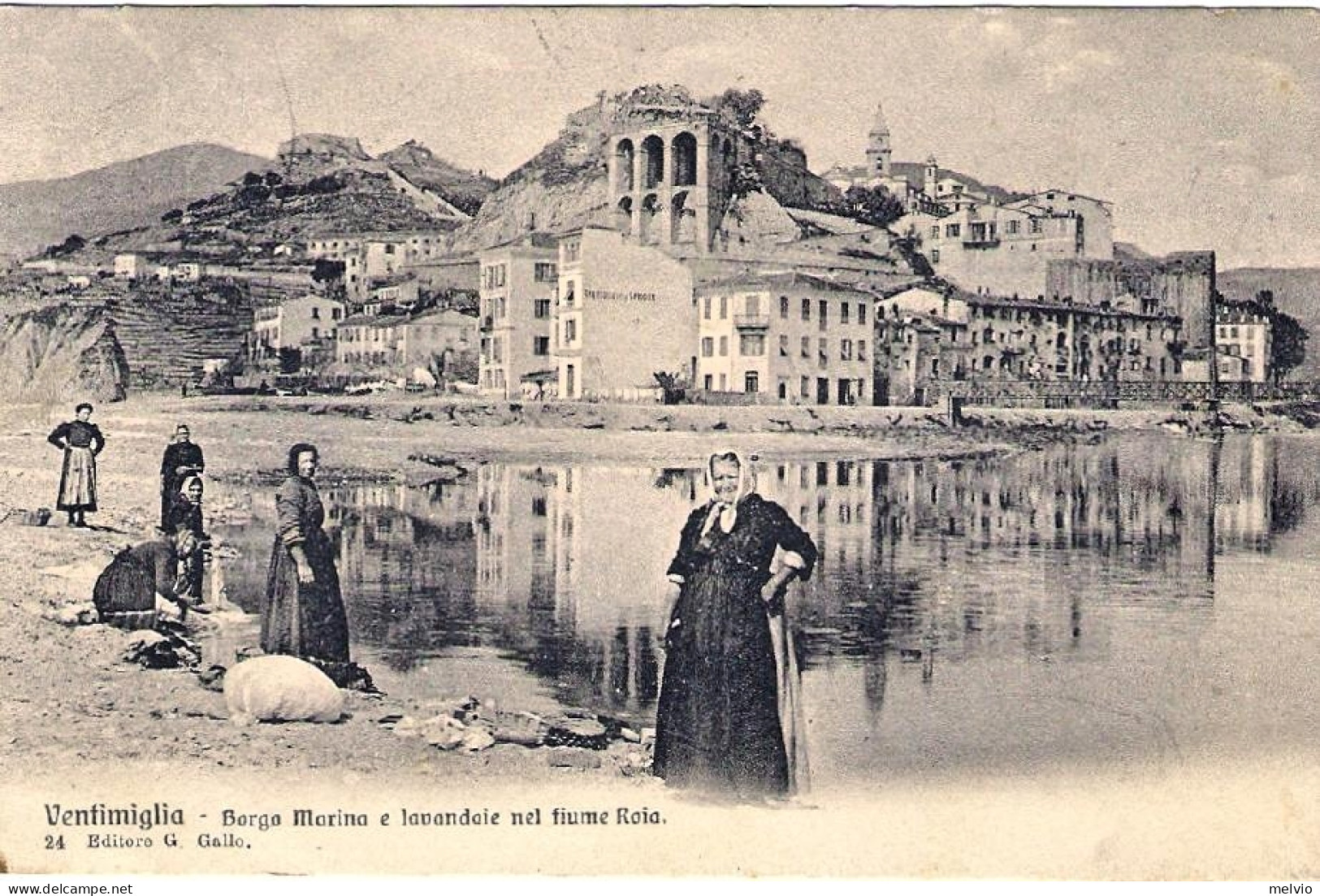 1911-cartolina Di Ventimiglia Borgo Marino E Lavandaie Nel Fiume Roia,diretta In - Imperia