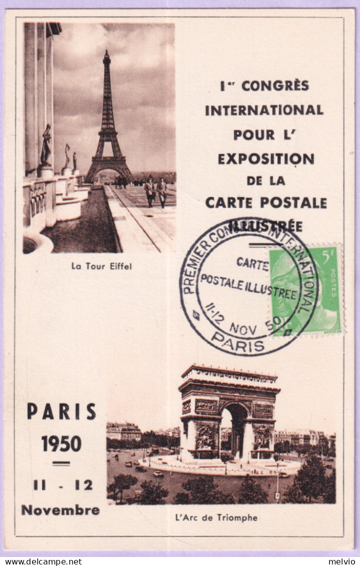 1950-Francia I^ Congresso Cartoline Postali/Parigi (11.11) Annullo Speciale Su C - 1921-1960: Modern Period