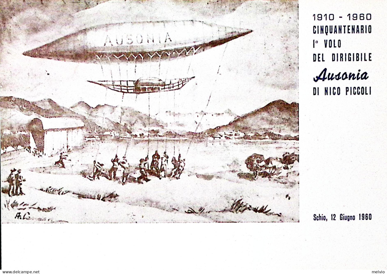 1960-SCHIO 50 Anniversario Volo Dirigibile Ausonia (12.6) Annullo Speciale Su Ca - Luchtpost