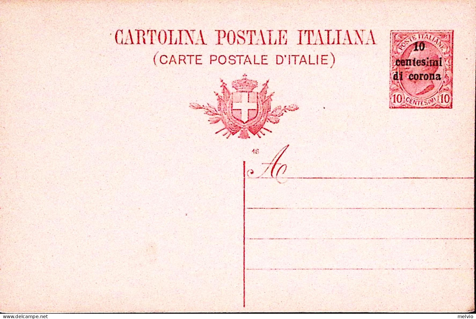 1918-TRENTINO Cartolina Postale Leoni C.10 Mill. 18 Sopr.10/centesimi/di Corona  - Trente