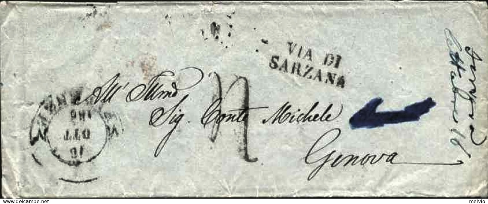 1858-lettera Con Segno Di Tassa,annullo Circolare Con Banderuola Firenze E Bollo - 1. ...-1850 Prephilately