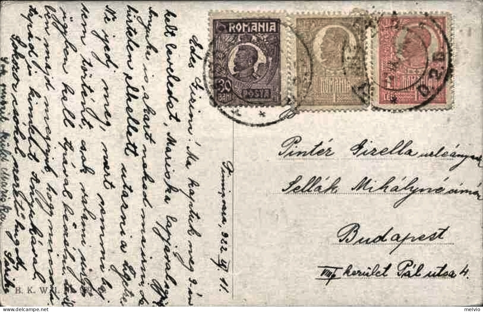 1911-Romania Cartolina Diretta In Ungheria Con Bell'affrancatura Tricolore Ferdi - Cartas & Documentos