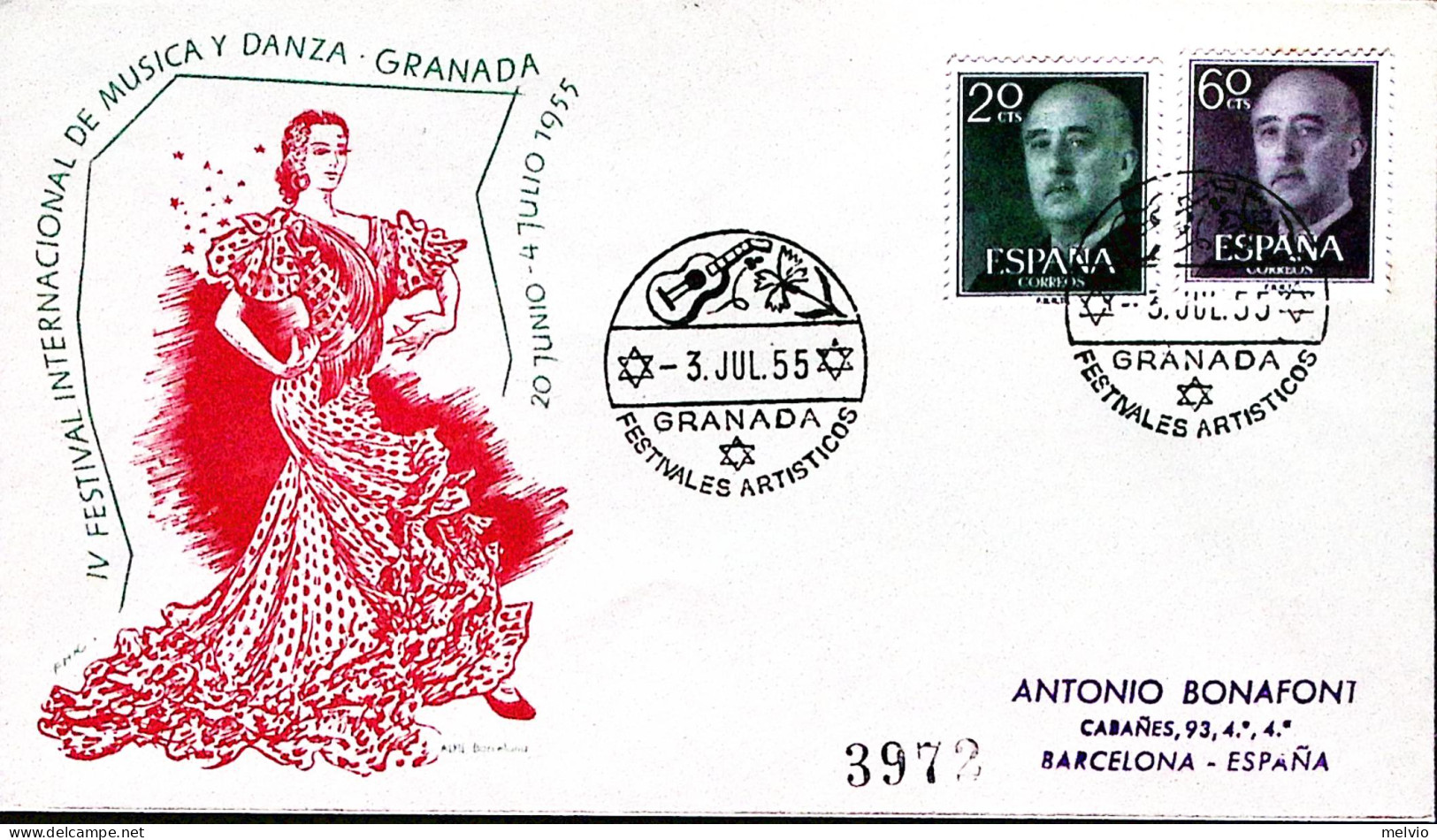 1955-SPAGNA IV Festival Intern. Musica E Danza/Granada (3.7) Annullo Speciale - Other & Unclassified