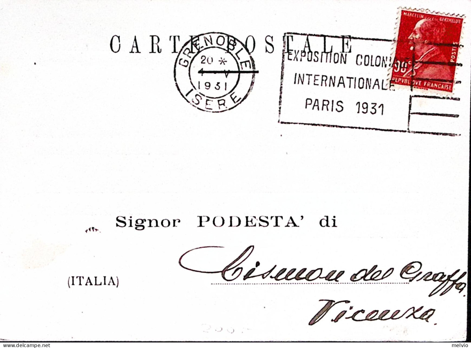 1931-Francia Esposizione Coloniale Internazionale/Grenoble (1.5) Annullo Targhet - Other & Unclassified